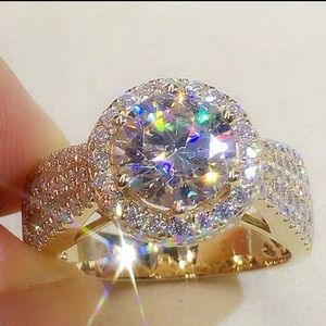 Rose Gold Halo Engagement Ring with Clear Center Stone